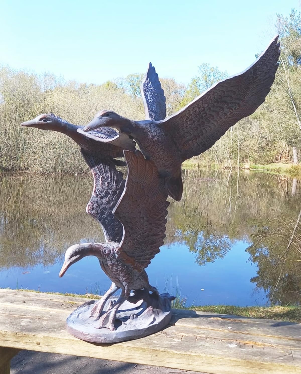 Three Flying Ducks Garden Sculpture - Aluminium with an aged Bronze Finish - Image 2