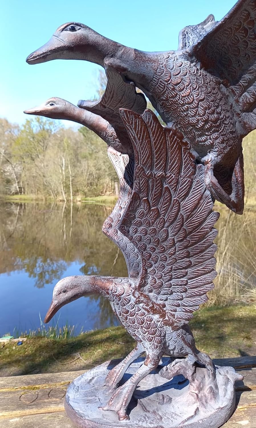 Three Flying Ducks Garden Sculpture - Aluminium with an aged Bronze Finish - Image 4