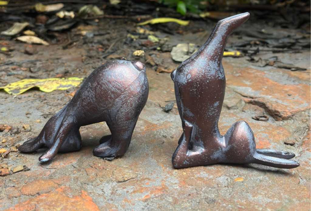 Pair of Yoga Bunnies | 15cm | Aluminium in an aged bronze finish
