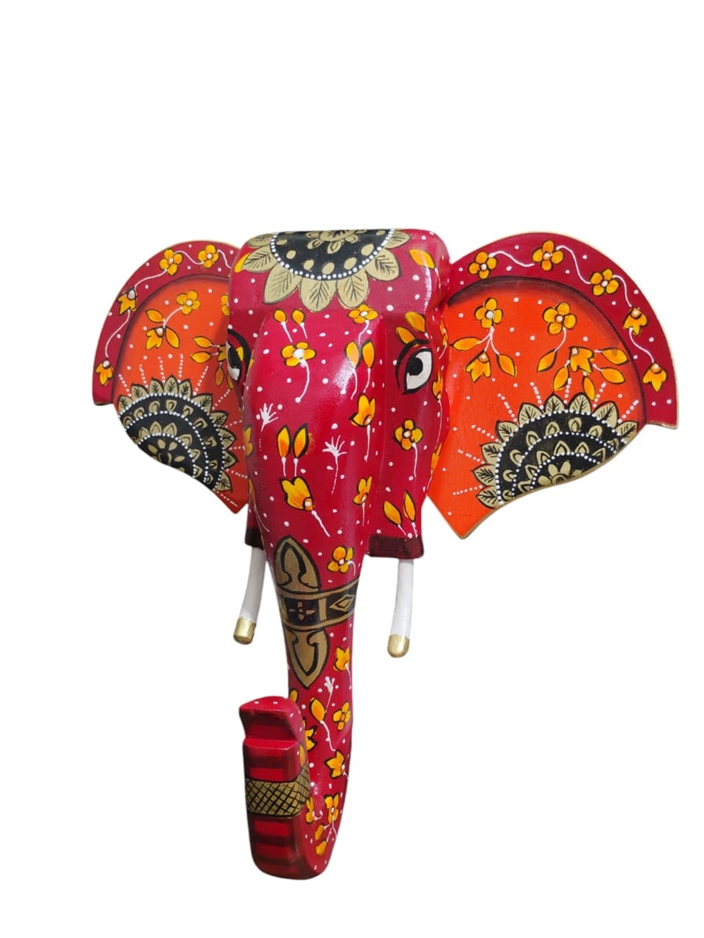 Elephant Head Wall Art | Hand Painted Mango Wood - Image 2