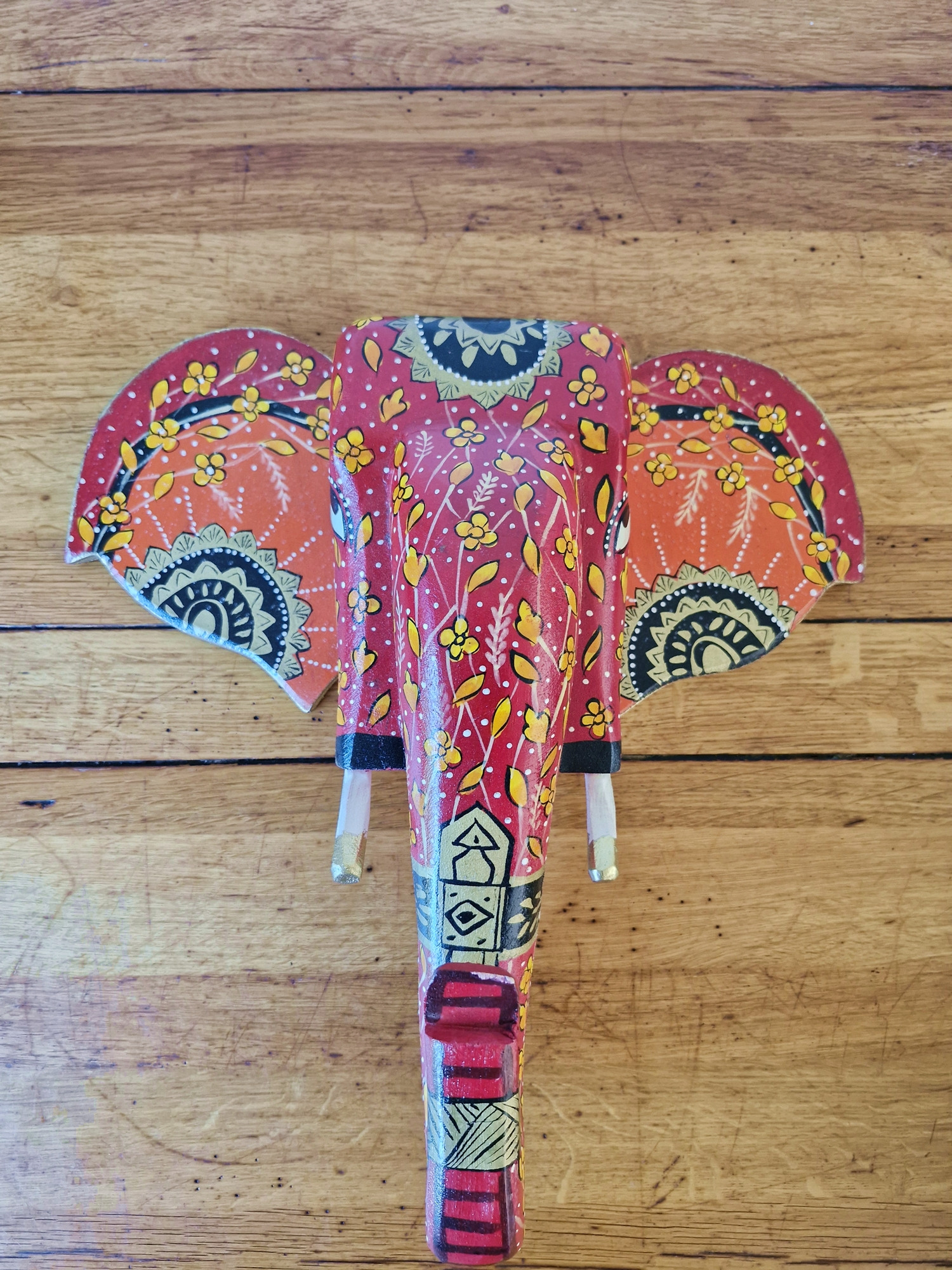 Elephant Head Wall Art | Hand Painted Mango Wood - Image 3